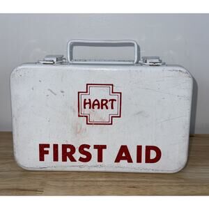 Vintage Metal White First Aid Kit Full Box Container Carry or Wall Mount